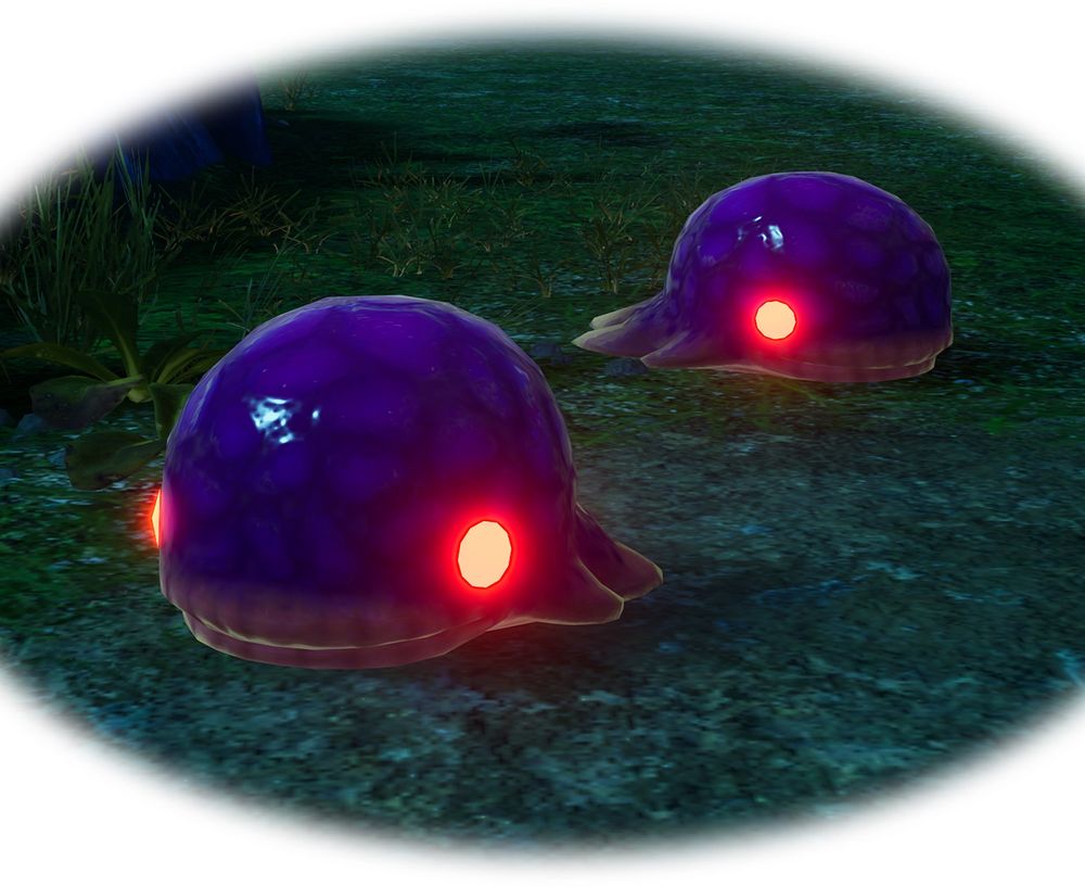 Two Water Dumples with glowing red spots where its eyes used to be