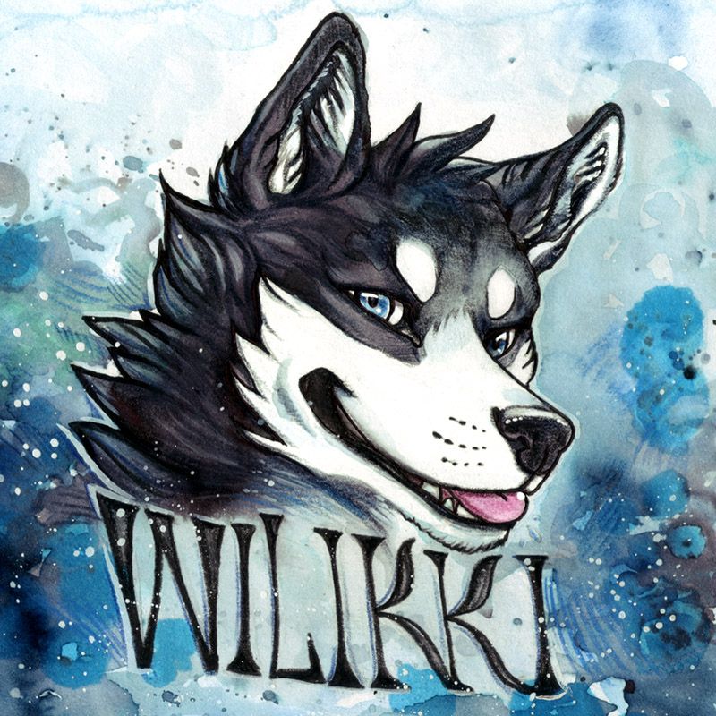 Watercolor painting of a smiling husky