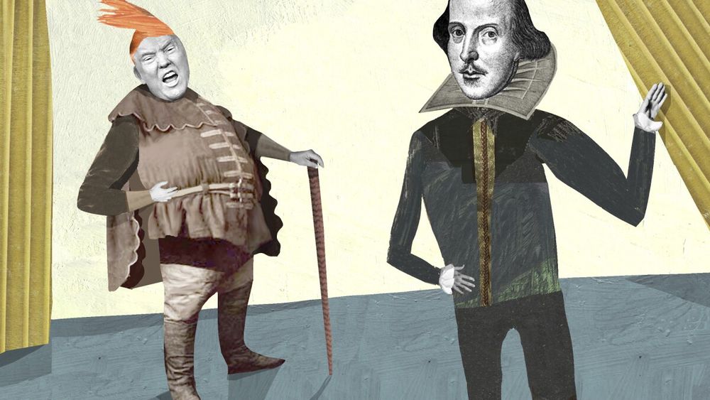 Art depicting Trump in Shakespearean getup and Shakespeare by KATHERINE STREETER FOR THE CHRONICLE REVIEW (The Chronicle of Higher Education, 2/7/16)