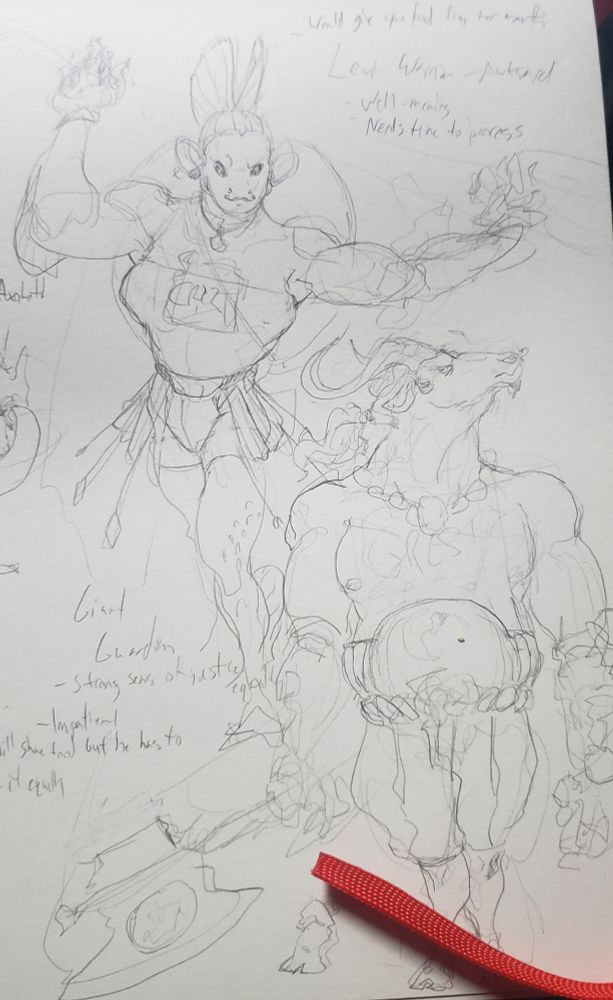 An Arapaima woman and Water Buffalo man. She claims to be a warrior and he claims to be a guardian. Both impressive in stature, her clumsy, over-enthusiastic and his condescendingly aloof nature make them both difficult to rely upon.