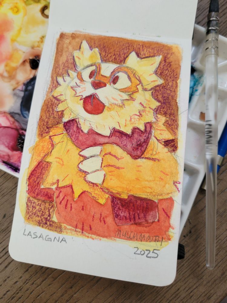 Mixed media painting of a zigzagoon original character 