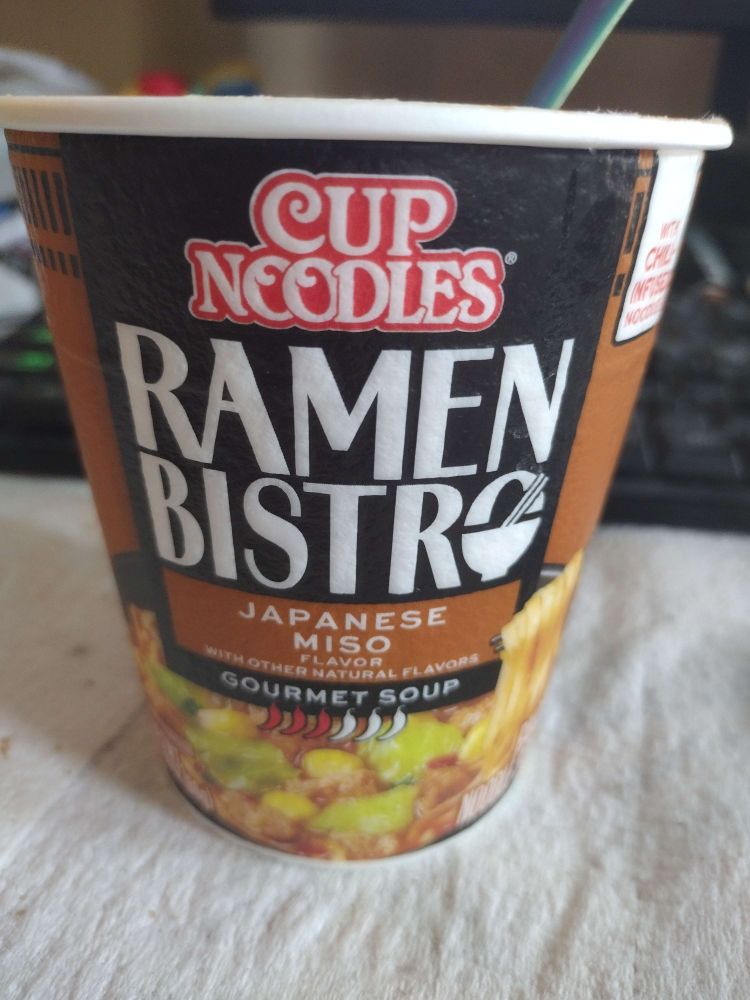 Cup of Noodles Ramen Bistro Japanese Miso Gourmet Soup.  Spicey