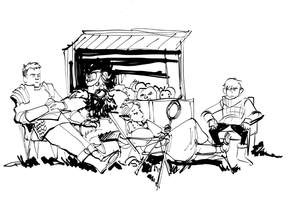 Laios, Senshi, Marcille and Chilchuk at wayne’e produce stand