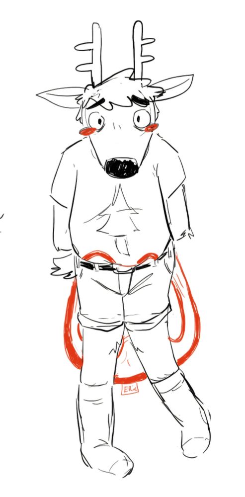 Eric with his underwearstretched out of his pants and trying to hide that he's into it