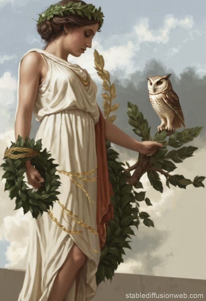 image is of a greek goddess with laurel wreath and owl - so possibly Athena