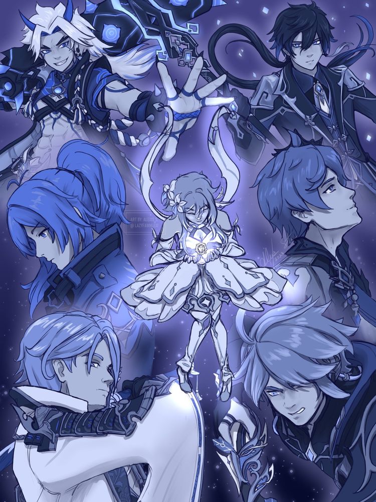 Blue hue Genshin Impact fanart by Lazyfawnlexi.