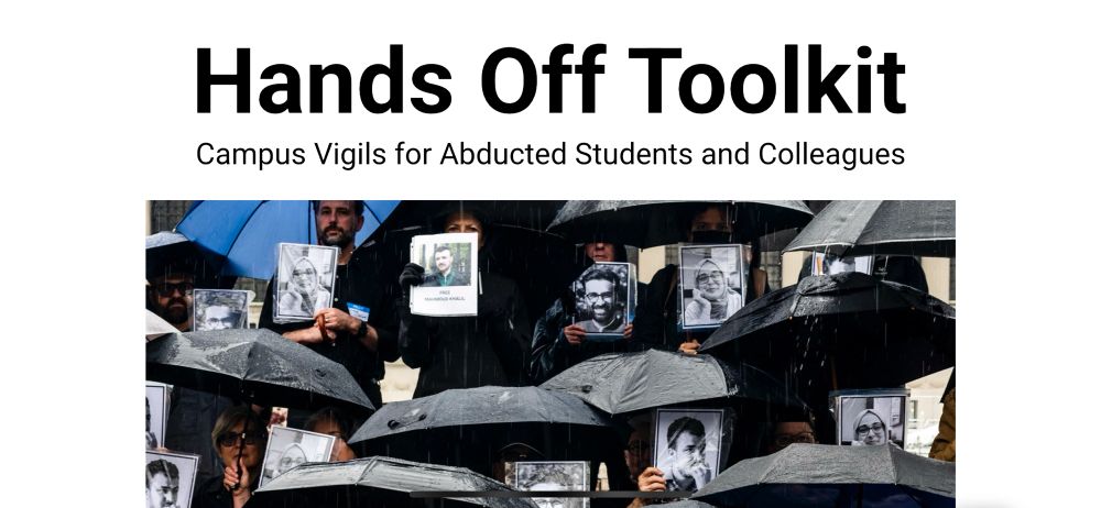 Screenshot of hands off toolkit: campus vigils for abducted students and colleagues 