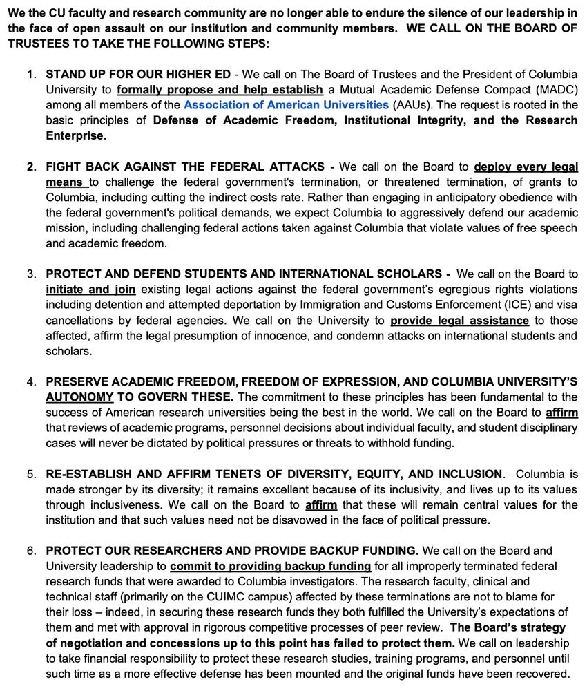 Image of full call to the board, a text document, summarized in the main post.