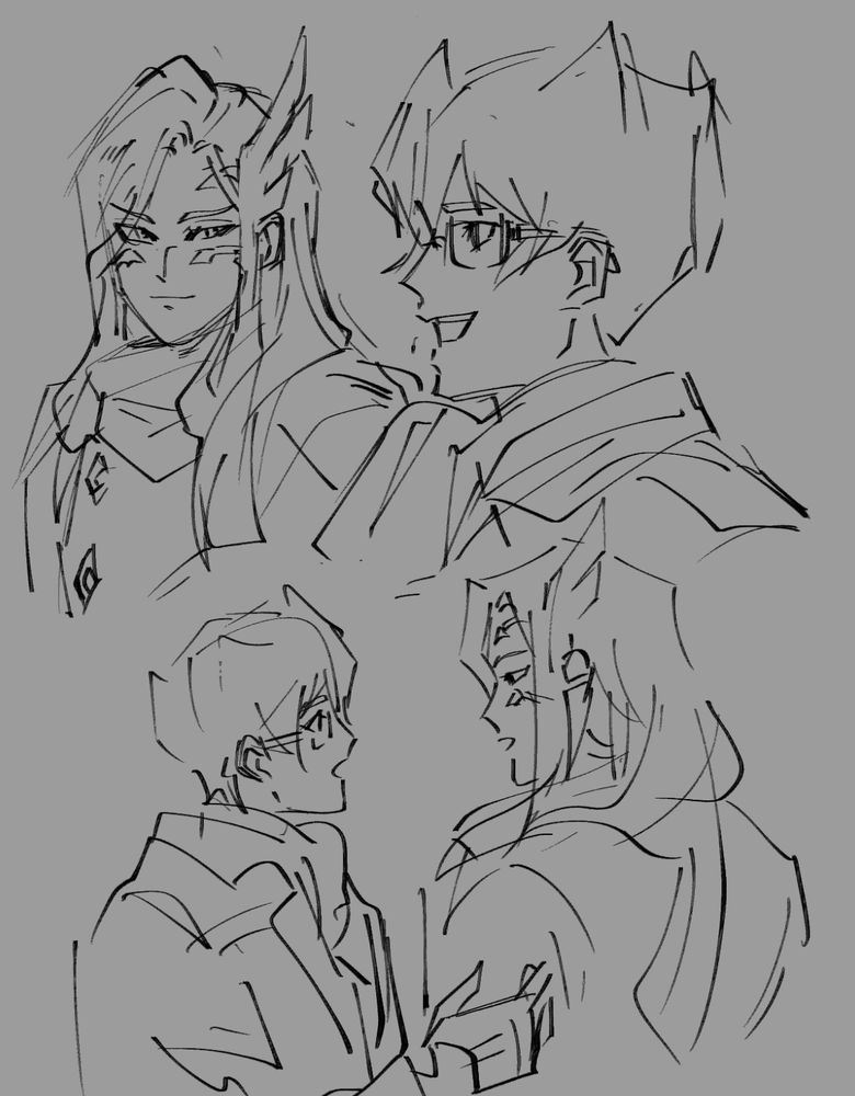 Yu-gi-oh! Zexal Mizael in conversation with Durbe.  They wear winter coats. Mizael looks to Durbe with fondness in one, drawing.