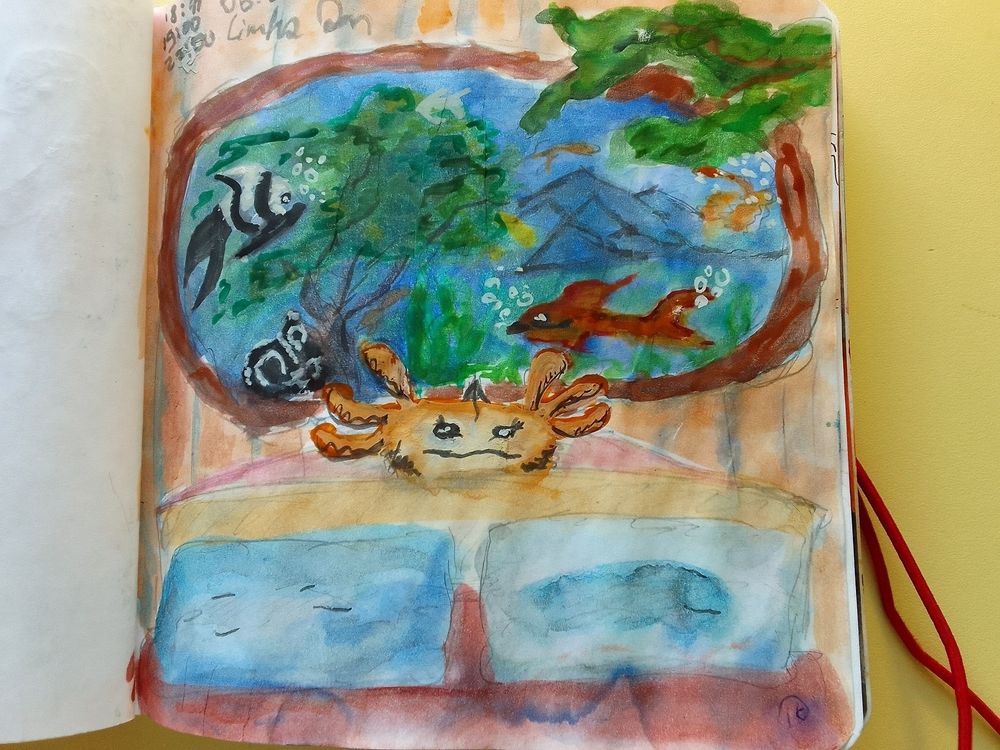 18:41 - 19:00 (1 слой покраса) - 23:00 (доработка)
06.07.2025
За кроватью в стену встроен аквариум, задник аквариума -- картина -- горный пейзаж.