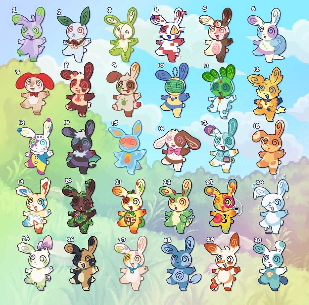 Compiled image of 30 Spinda designs