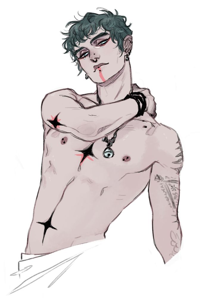 A shirtless, pale man from the hips up