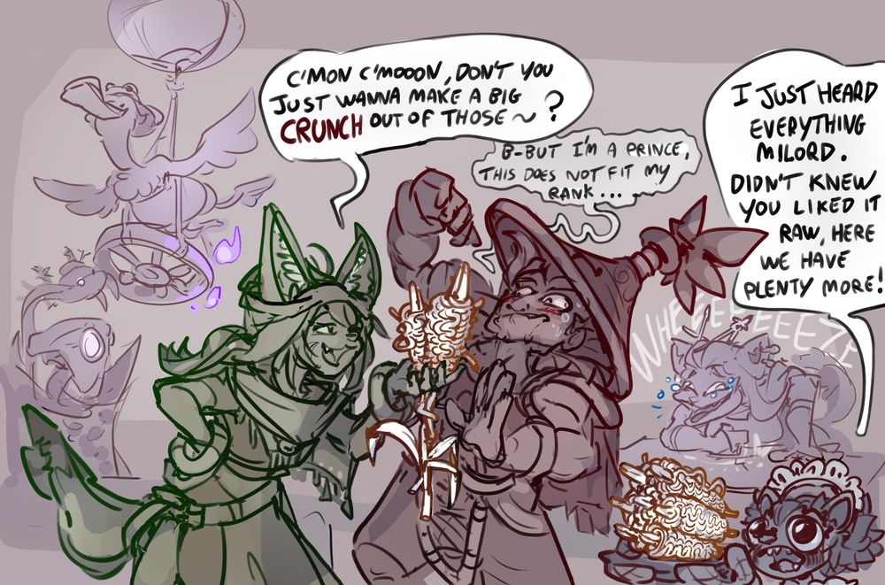 Local fennec botanist bullies silly npc Tajin Vejetah, that was spotted earlier eating crude noodle-reeds