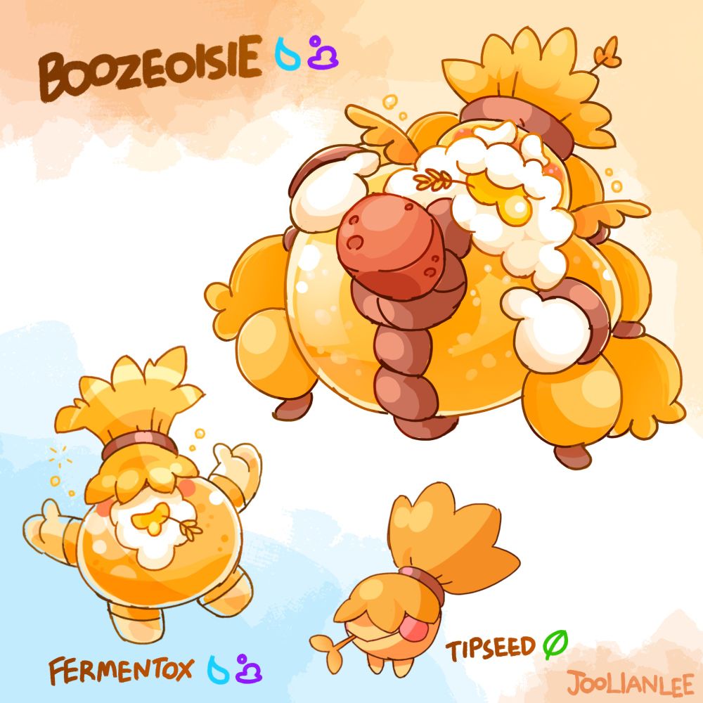 Character sheet of tipseed, fermentox, and boozeoisie (grain form)
