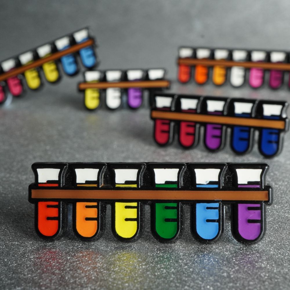 Pride coloured test tube pins 