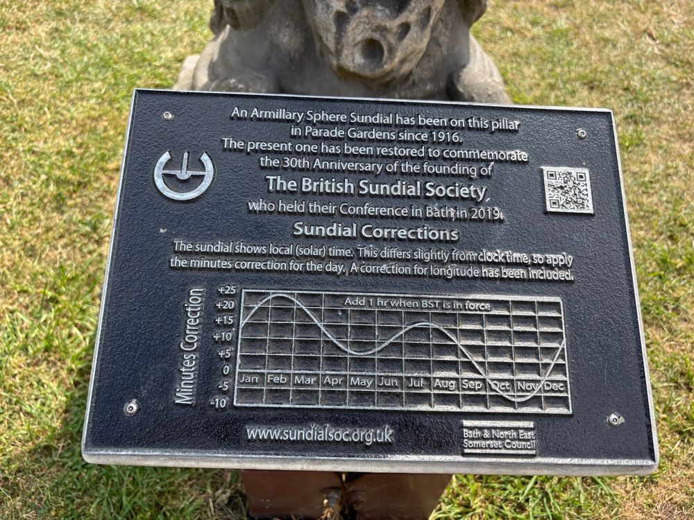 Plaque from by the sundial, saying it was put there by the British Sundial Society, at their 2019 conference.