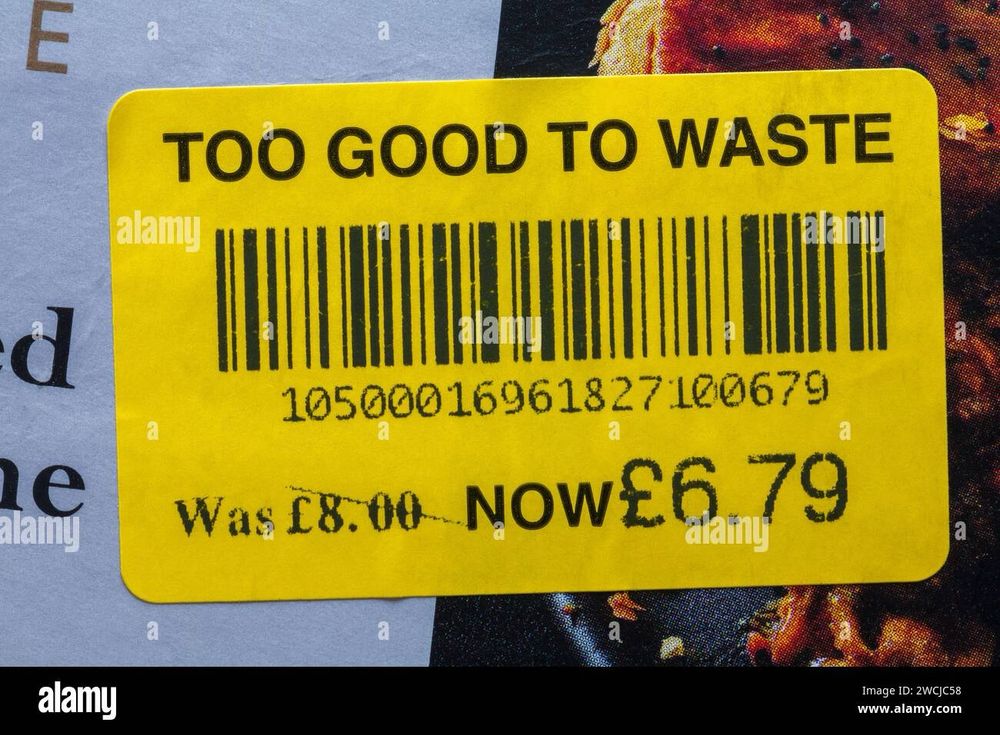 A yellow sticker saying TOO GOOD TO WASTE