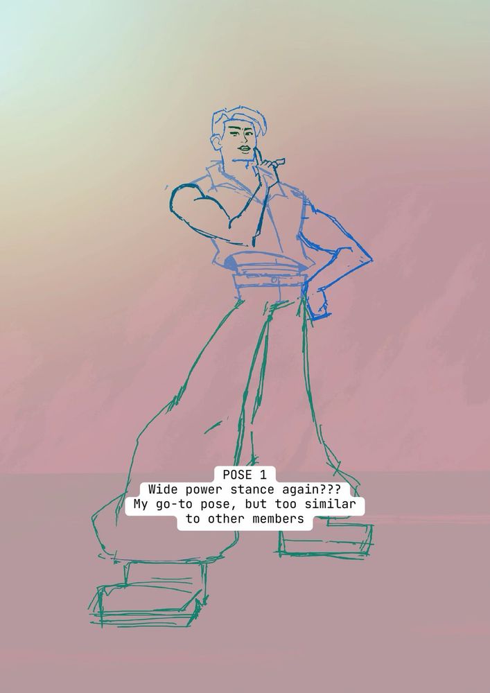 Sketch of Mingyu from Kpop boy group Seventeen in a wide power stance pose.