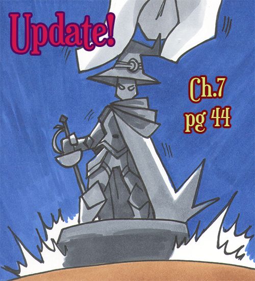 Promo for latest "The Dandy Robot" page. The text reads, "Update! Ch. 7, pg 44."