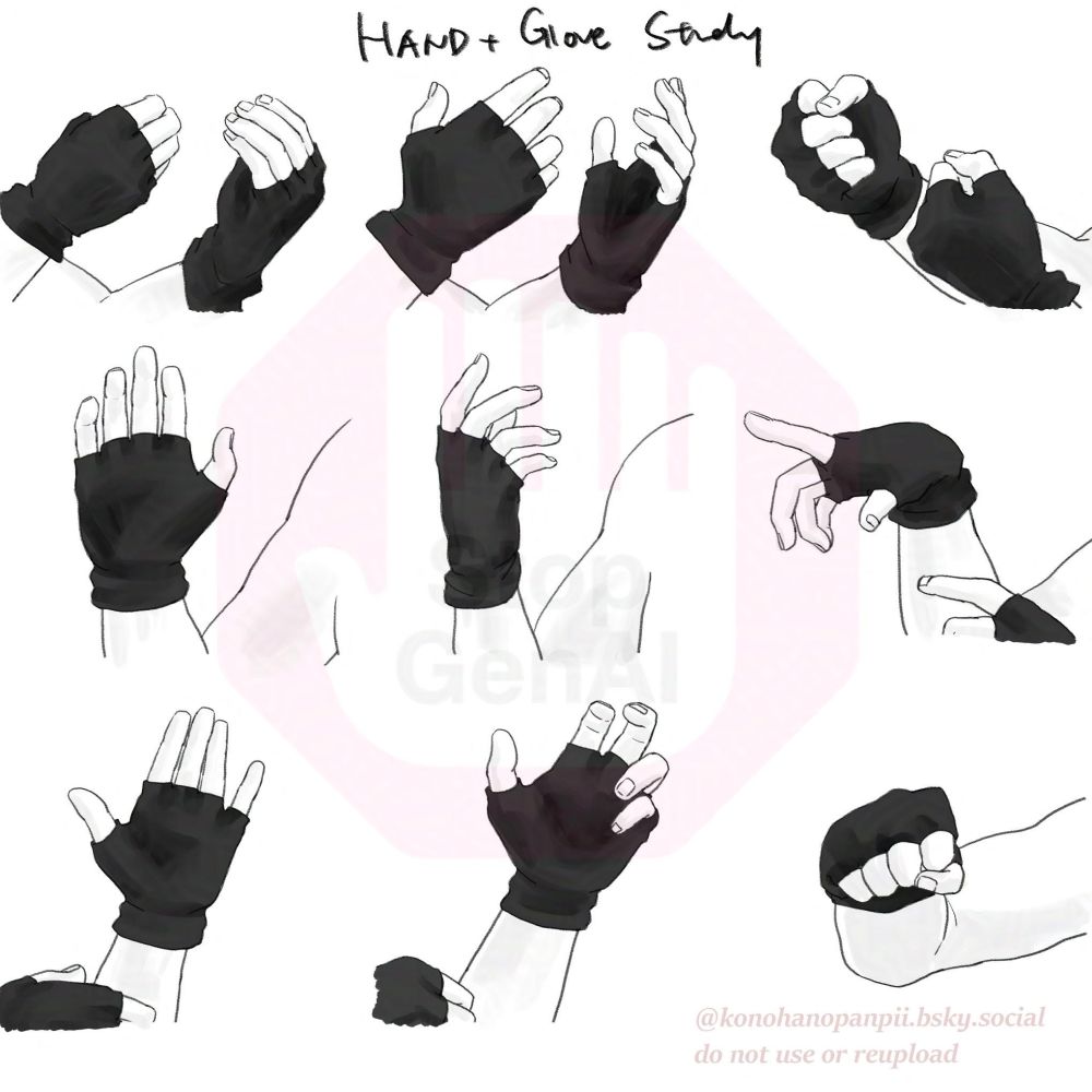 Practice drawing of hands with gloves on