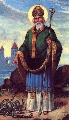 Saint Patrick, pointing angrily at some snakes. 🐍 