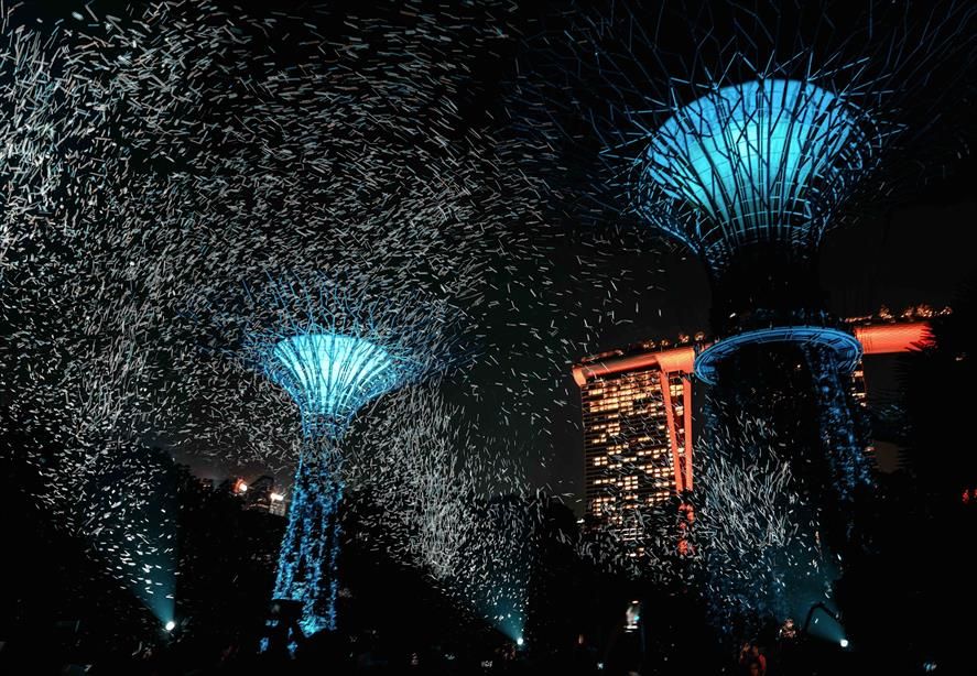 Short streaks of light fill the air mimicking fireflies.