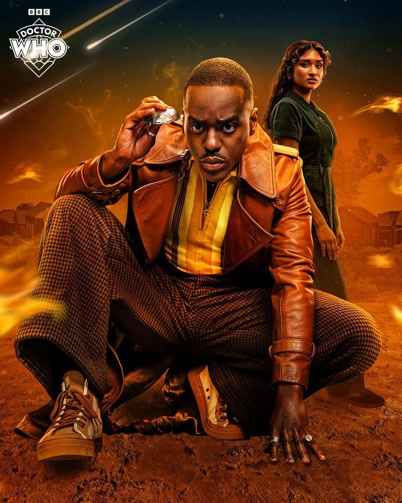 Cover art for Doctor Who: Firefall, featuring Ncuti Gatwa as the Doctor and Varada Sethu as Belinda Chandra.