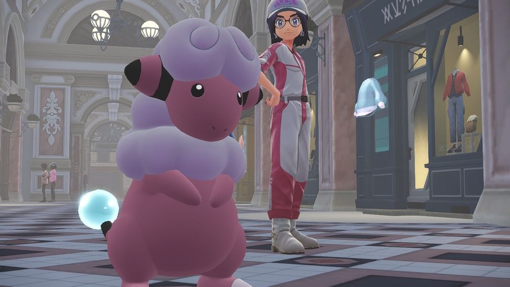 a screenshot in a shopping district, posed with flaaffy