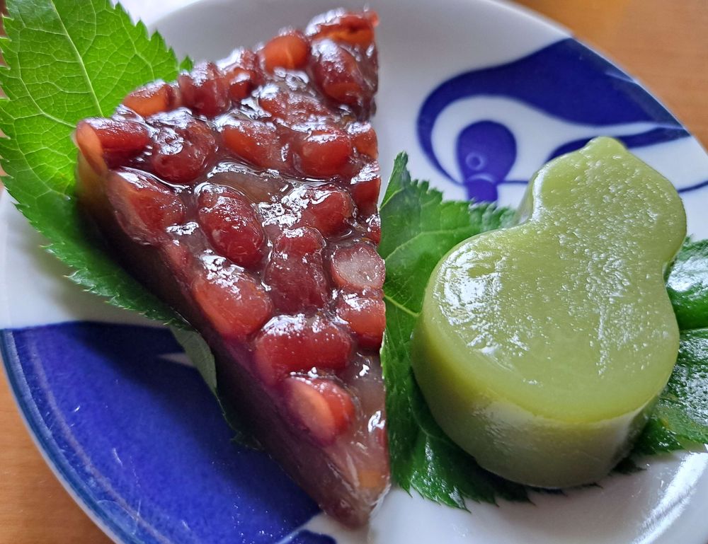 和菓子司一炉庵の水無月と抹茶水羊羹