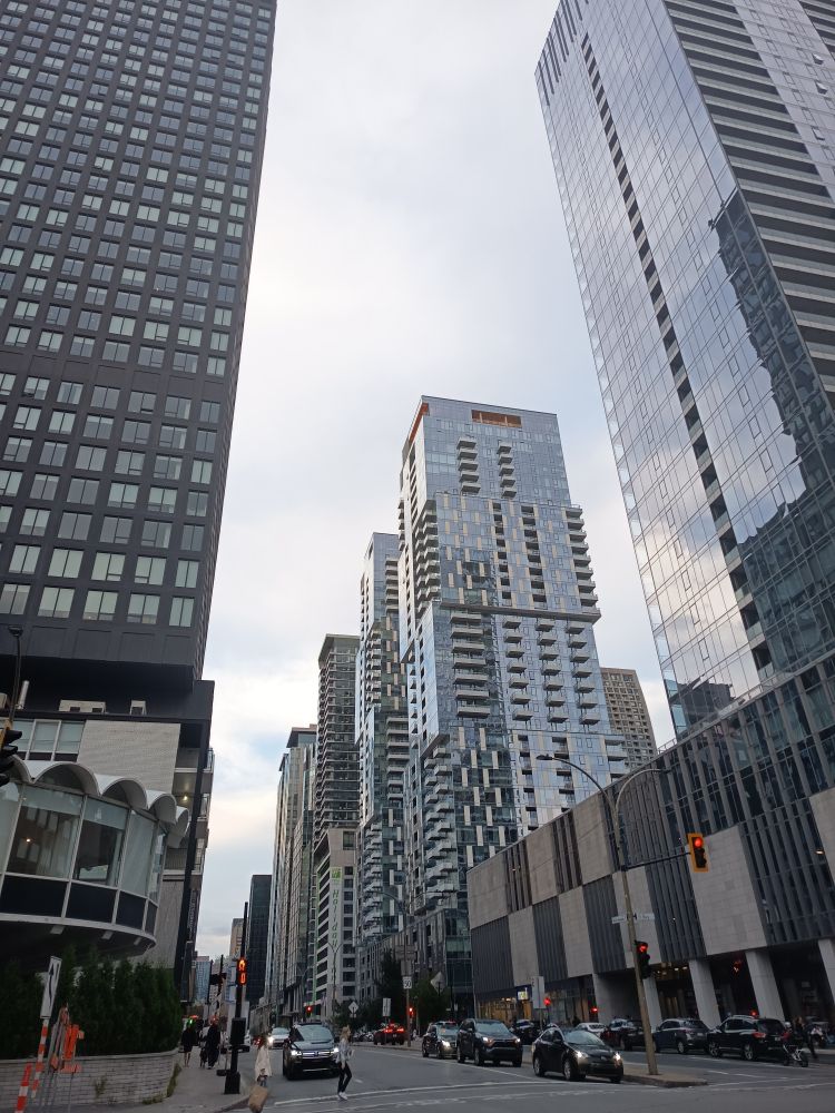 Eine Straße mit verschiedenen Hochhäusern am Straßenrand