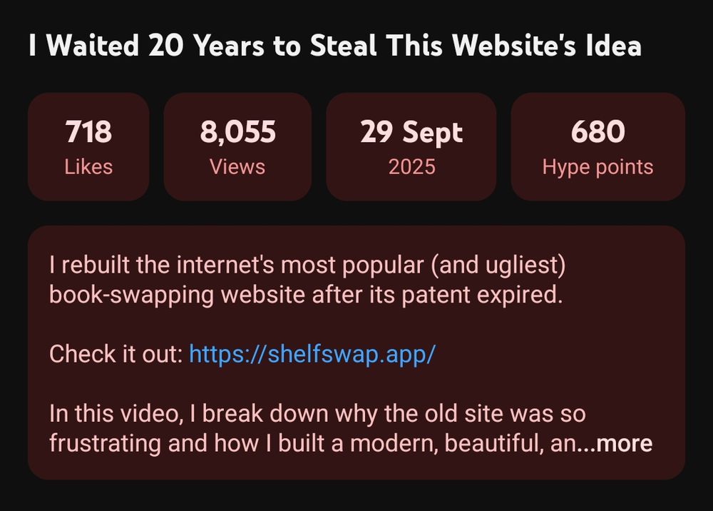 Red tinted segments for likes, views, date, hype points, description and tags in Youtube Android app