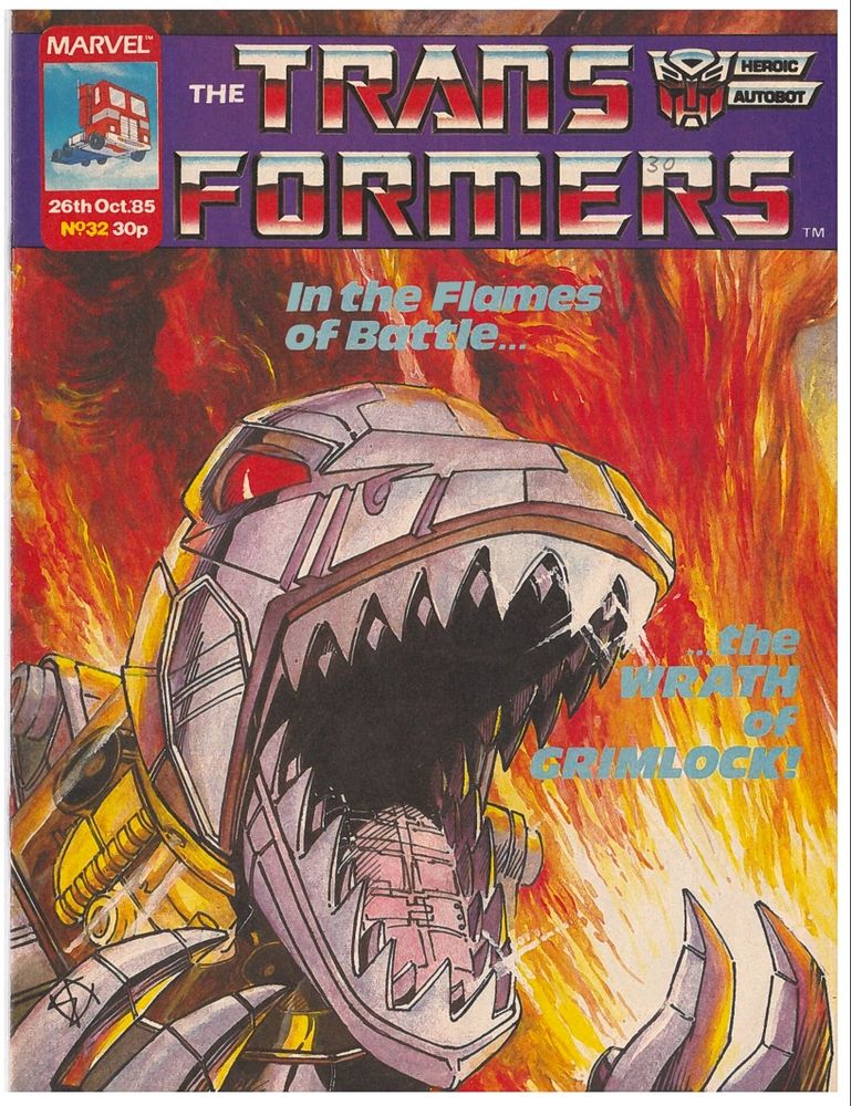 Front cover of The Transformers issue 32 "The Wrath of Grimlock!"