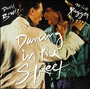 Single cover of Dancing in the Street by David Bowie and Mick Jagger. 