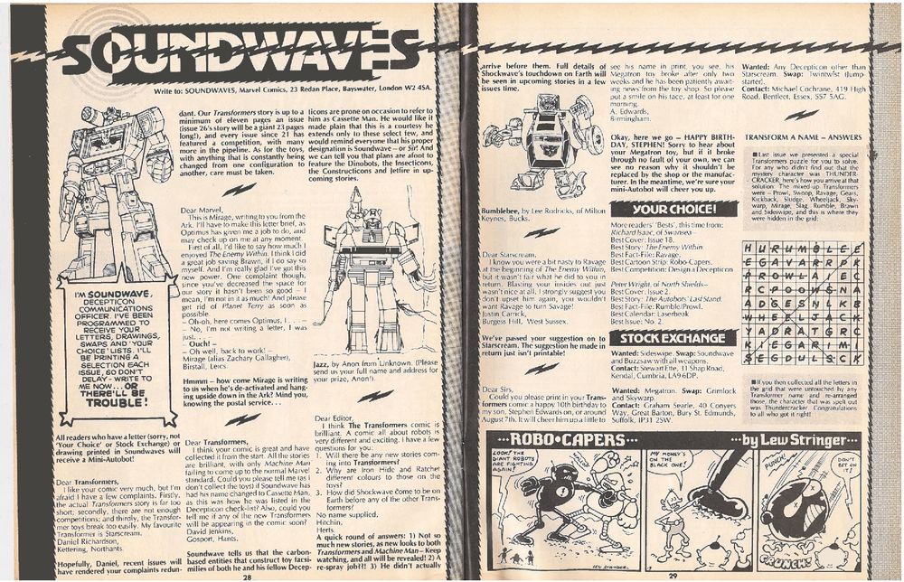 A double page Soundwaves from issue 24 of The Transformers. 