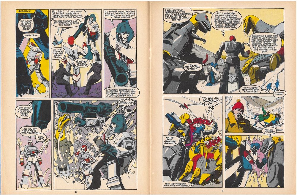 Pages 8 and 9 in which Ratchet and the Dinobots give Megatron a little surprise. 