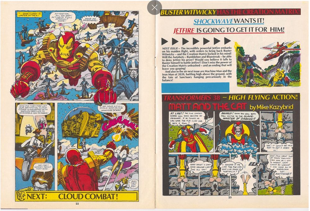 Page 22 of The Transformers issue 37 the final page of Machine Man art ALSO by Herb Trimpe and next in in Transformers/Matt and the Cat by Mike Kazybrid. 