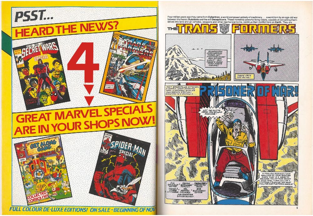 Pages 4 and 5 featuring an advert for 4 other Marvel UK specials and the first page of "Prisoner of War"