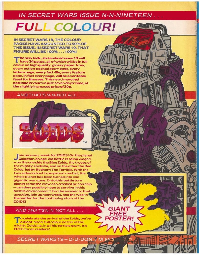 Page 14 of Transformers 34 advert for Secret Wars and Zoids 