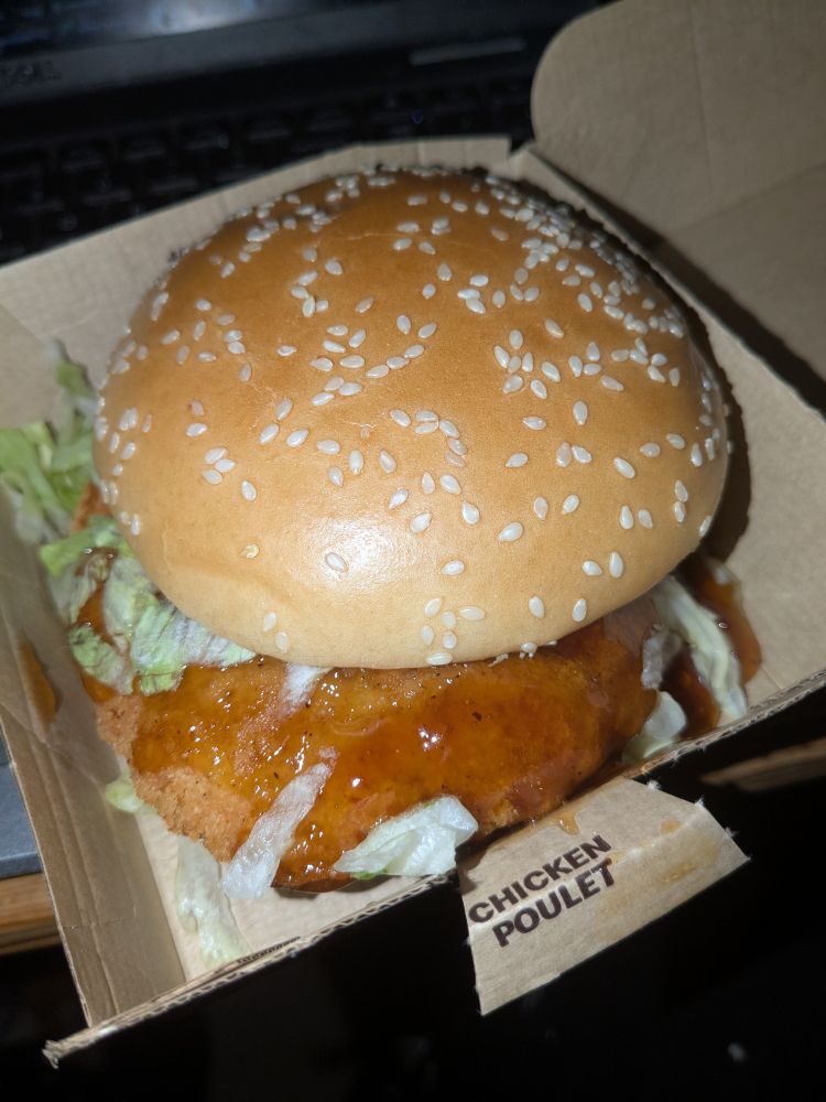 A McChicken with teriyaki sauce on it