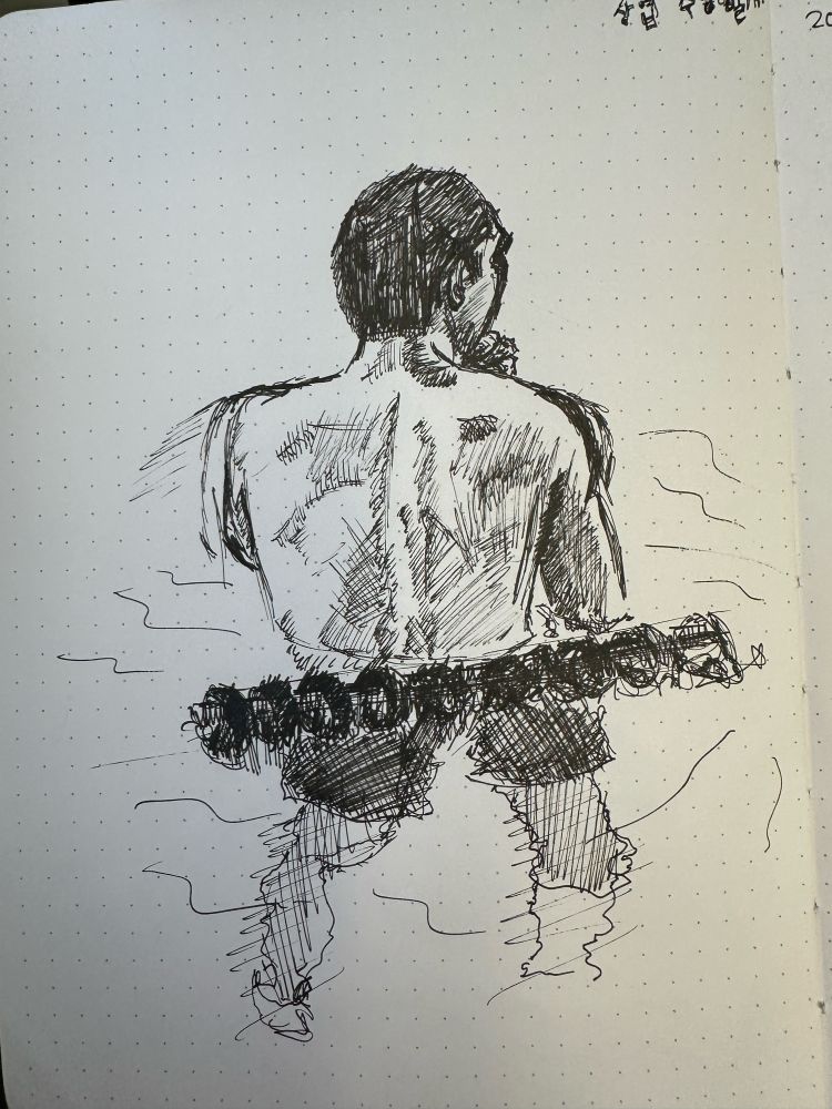 Pen study, figure in water.