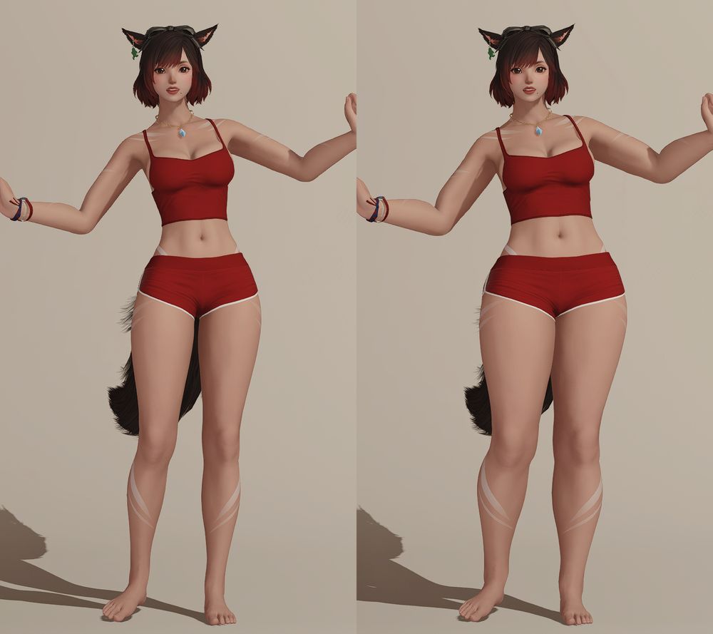 Comparison of Faar's body size without and with Customize+ loaded.