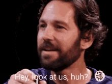 paul rudd "hey look at us" gif from hot ones interview