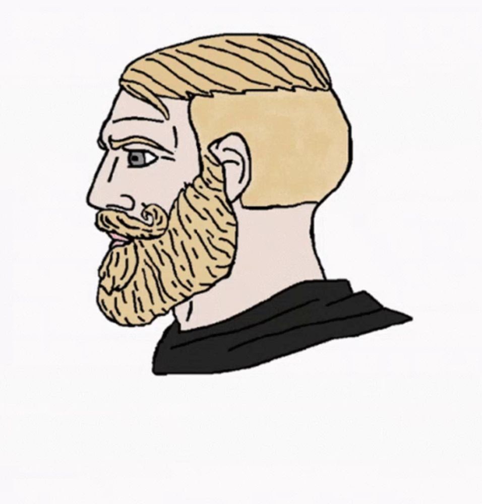 a drawing of a man with a beard and the word yes on the bottom