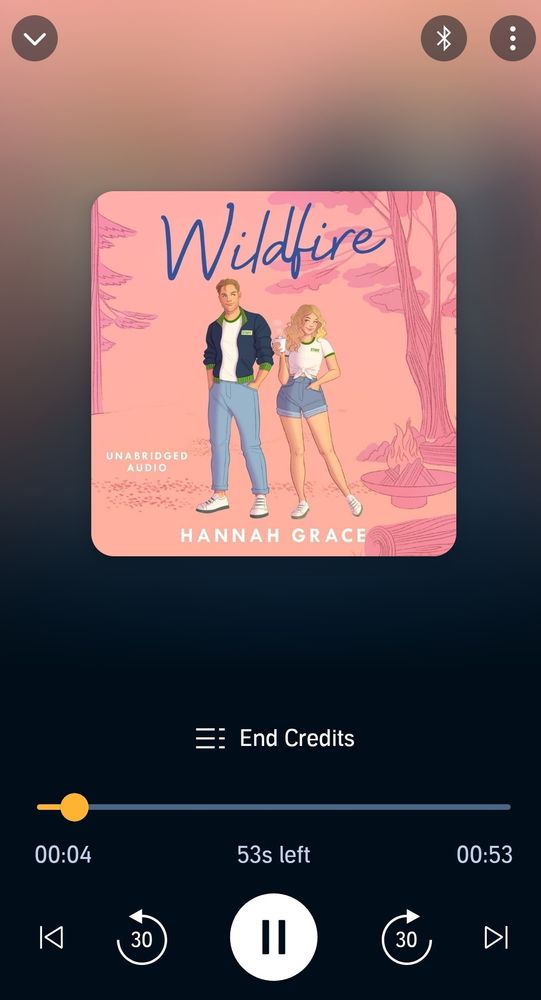 A screenshot showing the audiobook cover of Wildfire by Hannah Grace.