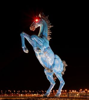 “Blucifier,” the demonic blue horse statue outside the Denver airport https://en.wikipedia.org/wiki/Blue_Mustang