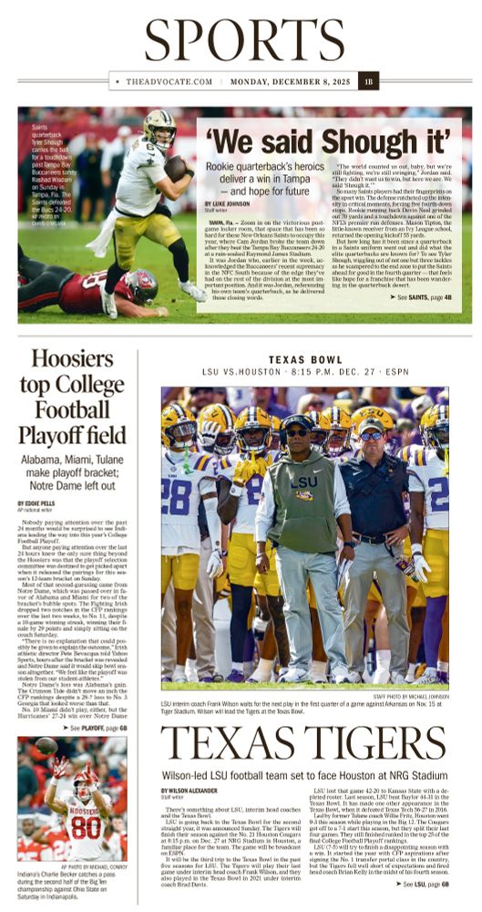 The Advocate spors cover with headline: TEXAS TIGERS