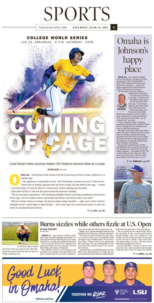 The Advocate sports cover featuring an illustration of LSU freshman Derek Curiel 