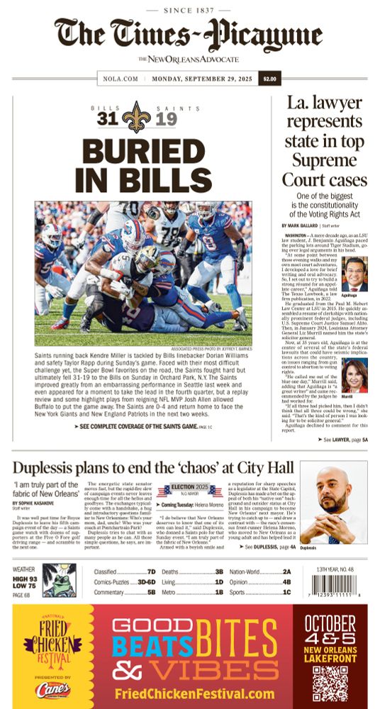 Times-Picayune cover Saints headline: BURIED IN BILLS 