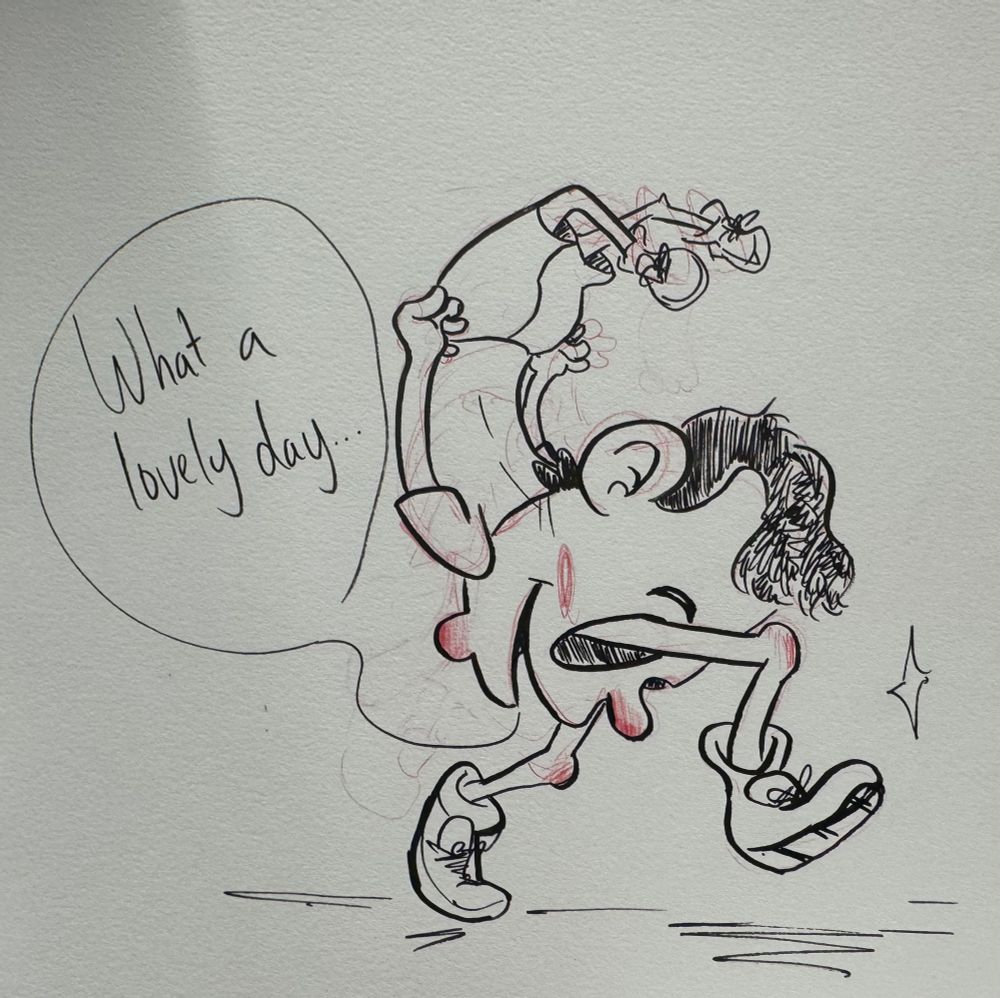 A gentleman on a stroll, but legs grow from where his eyes should be and he walks with them as his body flops in the wind butt up and legs dangling saying “What a lovely day…”. Perhaps it is the loveliness of the day that compels their eyehol based walkabout.