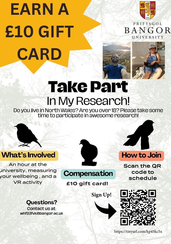 Advert for research study about wellbeing at Bangor University 